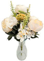 Buchet luxos de Bujori, Ciulin, Hortensii 48cm flori artificiale crem