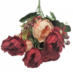 Peonie kytica "7" 30cm vínová & ružová umelá