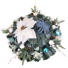 Temetési fenyőkoszorú Exkluzív poinsettia mikulásvirág, bogyók, karácsonyi bálok és kiegészítők 40cm
