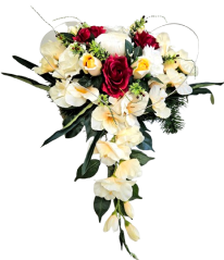 Luxuriöse Trauergesteck "Herz" aus künstliche Rosen, Gladiolen, Pfingstrosen und Zubehör 48cm x 60cm x 20cm