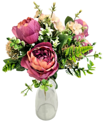 Műcsokor pünkösdi rózsák, bogáncs, páfrány és kiegészíték 50cm lila