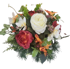 Sympathy arrangement made of artificial Roses and Accessories 28cm x 20cm