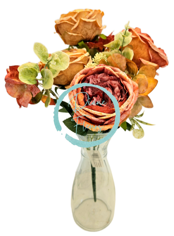 Изкуствен букет от божури, хортензии и аксесоари 42 см оранжево