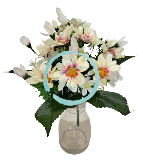 Margarétky kytica x10 32cm krémová, fialová umelá