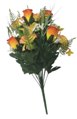 Ruža & Alstromeria & Karafiát x18 kytica oranžová, žltá 50cm umelá