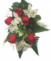Růže a Alstromerie kytice červená a bílá x12 52cm umělá