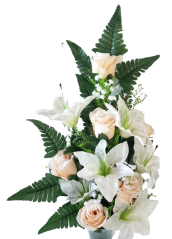 Sztuczny bukiet płaski róż, lilia i dodatki x18 74cm x 35cm kremowo-różowy