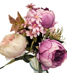 Luxusní kytice Pivoňky Peonie 48cm umělá fialová, krémová