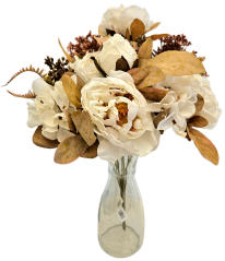 Mesterséges csokor bazsarózsa, hortenzia és kiegészítők 48cm krém