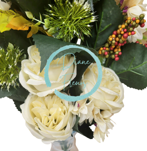 Луксозен изкуствен букет от божури, хортензия, магарешки бодил и аксесоари х18 65 см