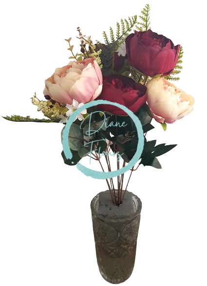 Exclusive Bazsarózsa csokor x11 50cm bordó és rózsaszín művirág