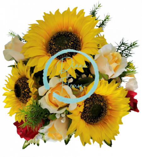 Künstliche Bunter Strauß Exclusive Rosen, Sonnenblumen, Accessoires 48cm