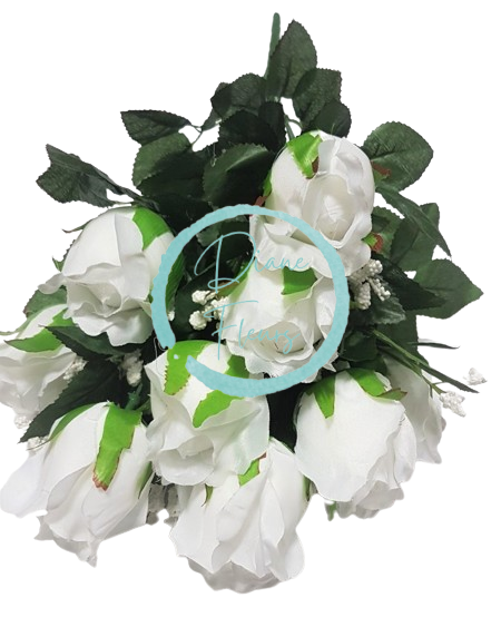 Růže kytice bílá "12" 45cm umělá