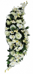 Smuteční věnec s umělými růžemi, orchidejemi a kaméliemi 100cm x 35cm krémová, zelená