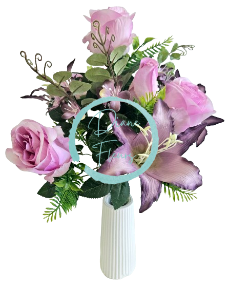 Umelá kytica Ruža & Ľalia x12 48cm fialová umelá