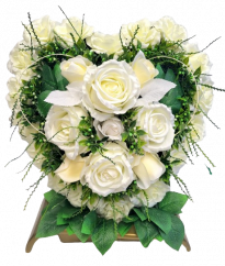 Artificial Sympathy wreath on a stand "Heart -shaped" Roses & accessories 45cm x 40cm