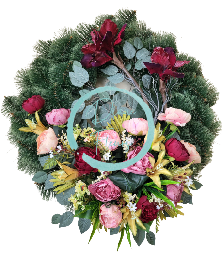 Smútočný veniec borovicový Exclusive Peonie Pivonky & Ľalie & Doplnky Ø 95cm