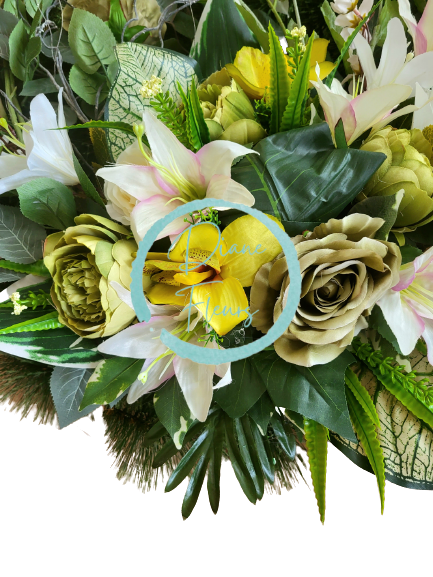 Coroană de pin doliu Exclusiv Trandafiri & Gladiole & Crini & Orhidee și Accesorii Ø 85cm