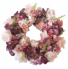 Pleteni vijenac ukrašen umjetnim ružama i hortenzijama Ø 30cm