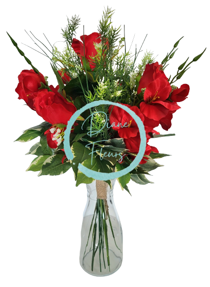 Buchet de trandafiri, gladiole, accesorii Exclusive 53cm flori artificiale