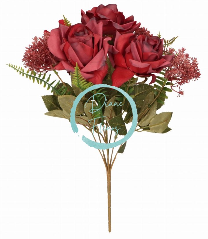 Buchet artificial cu trandafiri 40cm rosu