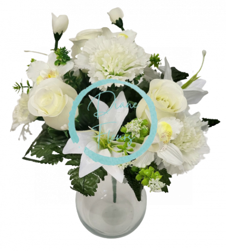 Artificial Roses, Carnations, Lilies and Orchids Bouquet x13 33cm Cream