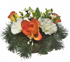 Aranjament Trandafiri artificiali și Garoafe și Pansulete și Accesorii 25cm x 15cm portocaliu & galben & alb