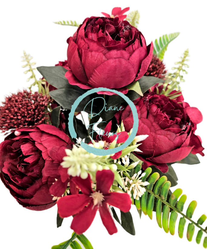 Luxusná kytica Pivonky, Bodliak, Hortenzia 48cm umelá červená