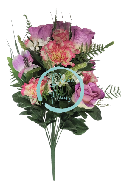 Trandafiri & Alstroemeria & Garoafe x18 Buchet violet 50cm flori artificiale