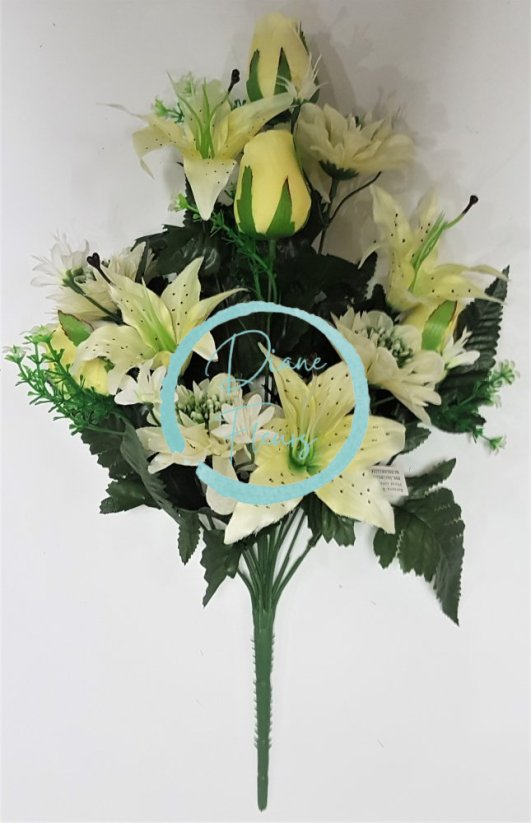 Crini & trandafiri & dalie x12 47cm bej & galben flori artificiale