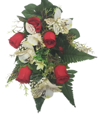 Künstliche Rosen und Alstroemeria Inkalilien Strauß x12 52cm Rot und Weiß