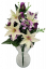 Kytice lilie & růže & dahlie x12 47cm krémová & fialová umělá