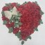 Coroana funerara „Inimă” din trandafiri & frunze de mesteacăn 60cm x 60cm rosu & verde flori artificiale