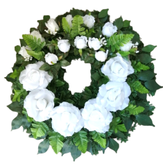 Pogrebni vijenac s umjetnim ružama Ø 65cm bijela, zelena