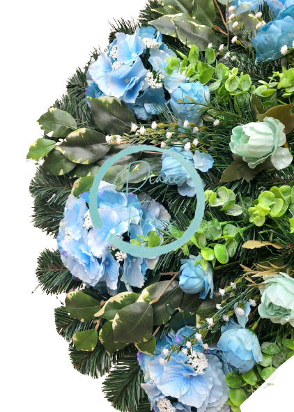 Smútočný veniec kruh umelé peónie pivonky, hortenzie a doplnky Ø 80cm