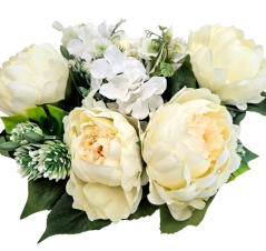 Buchet de bujori & hortensie 46cm flori artificiale crem