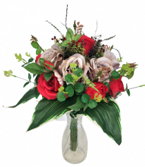 Artificial Exclusive Garden Hand Tied Bouquet Roses, Eucalyptus and Accessories 50cm