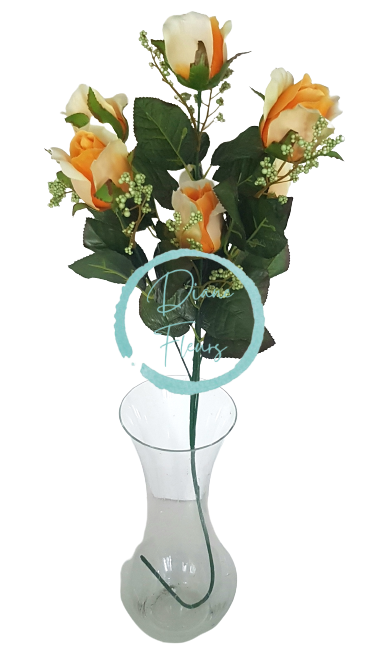 Ruža kytica vetva x6 78cm umelá žltá, oranžová