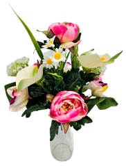 Bukiet sztuczny Piwonia, Alstromeria, Kalia i dodatki 42cm różowy