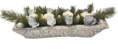 Świąteczna Kompozycja  kamionkowa Róże Brokat, gałązki świerkowe i świece 35cm x 10cm x 5cm