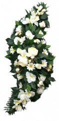 Trauerkranz mit Künstliche Pfingstrosen, Gladiolen, Gänseblümchen 100cm x 35cm weiß, grün, creme
