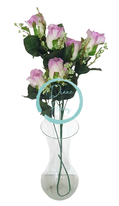 Ruža kytica vetva x6 78cm umelá fialová