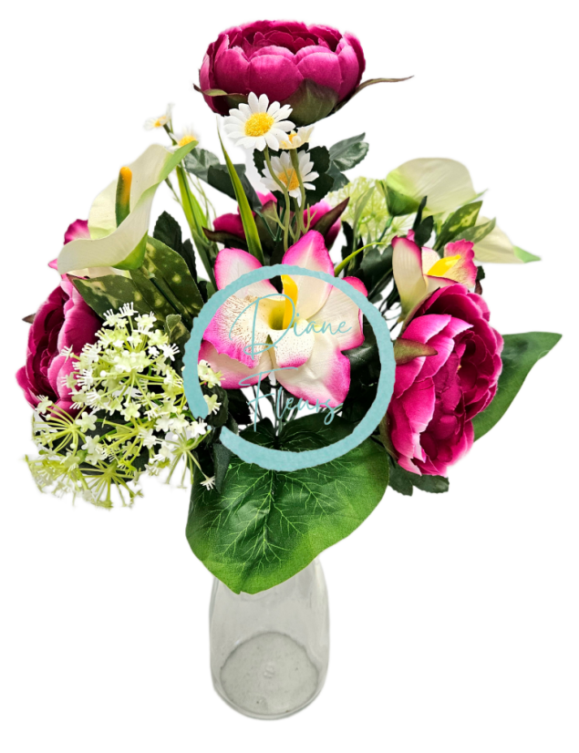 Mazzo artificiale di peonia, alstroemeria, calla e accessori 42 cm bordeaux