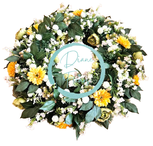 Luxusný smútočný veniec borovicový exclusive peonie pivonky, gerbery, sedum a doplnky Ø 90cm