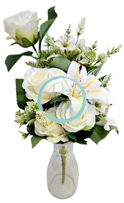 Exclusive artificial bouquet Roses, Lilies and accessories x13 54cm x 30cm Cream