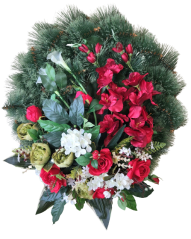 Pogrebni venec za Pine Exclusive Roses & gladioli & potonike & hortenzije & dodatki O 85cm