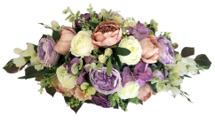 Lussuosa composizione di peonie artificiali, rose, delphinium e accessori 80cm x 30cm x 35cm AS1092