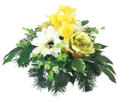 Aranjament pentru cimitir de trandafiri artificiali, zarnacadea, clematis si accesorii Ø 25cm x 23cm