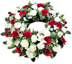 Coroană funerara de pin Exclusiv trandafiri, bujori si accesorii 85cm