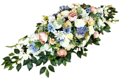 Exclusive Duża kompozycja sztuczne piwonie, róże, ostróżki i dodatki 135cm x 50cm x 35cm AS1017-BPC